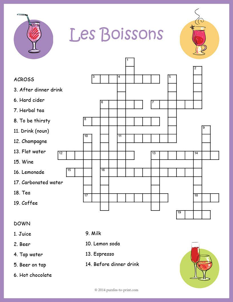 Crossword Puzzles In French Printable Printable Crossword Puzzles