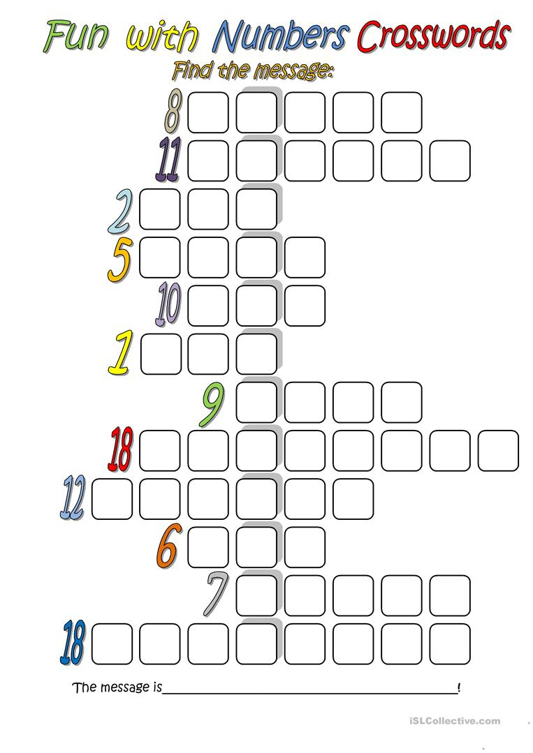 Fun With Numbers (Crossword) Worksheet - Free Esl Printable - Printable Crossword Esl