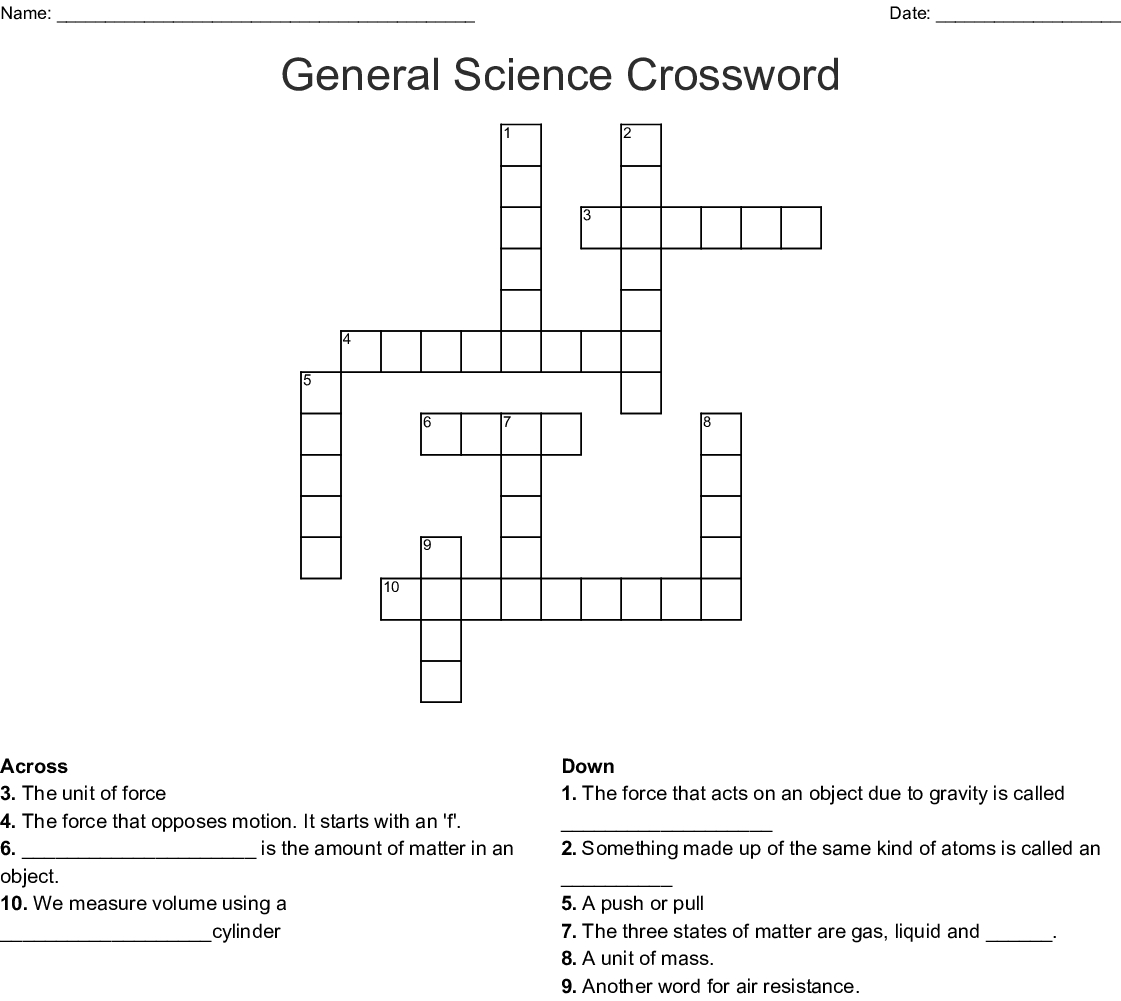 General Science Crossword - Wordmint - Science Crossword Puzzles Printable