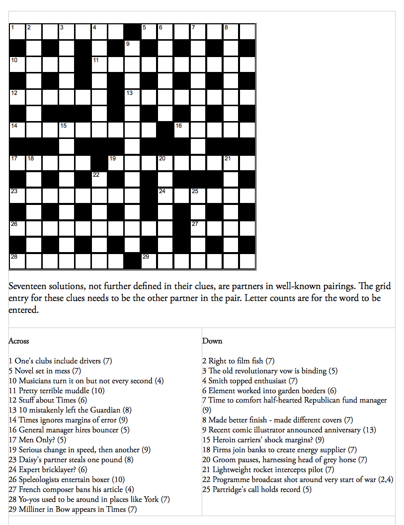 Genius Crossword No 142 Crosswords The Guardian Printable Crossword Guardian Printable