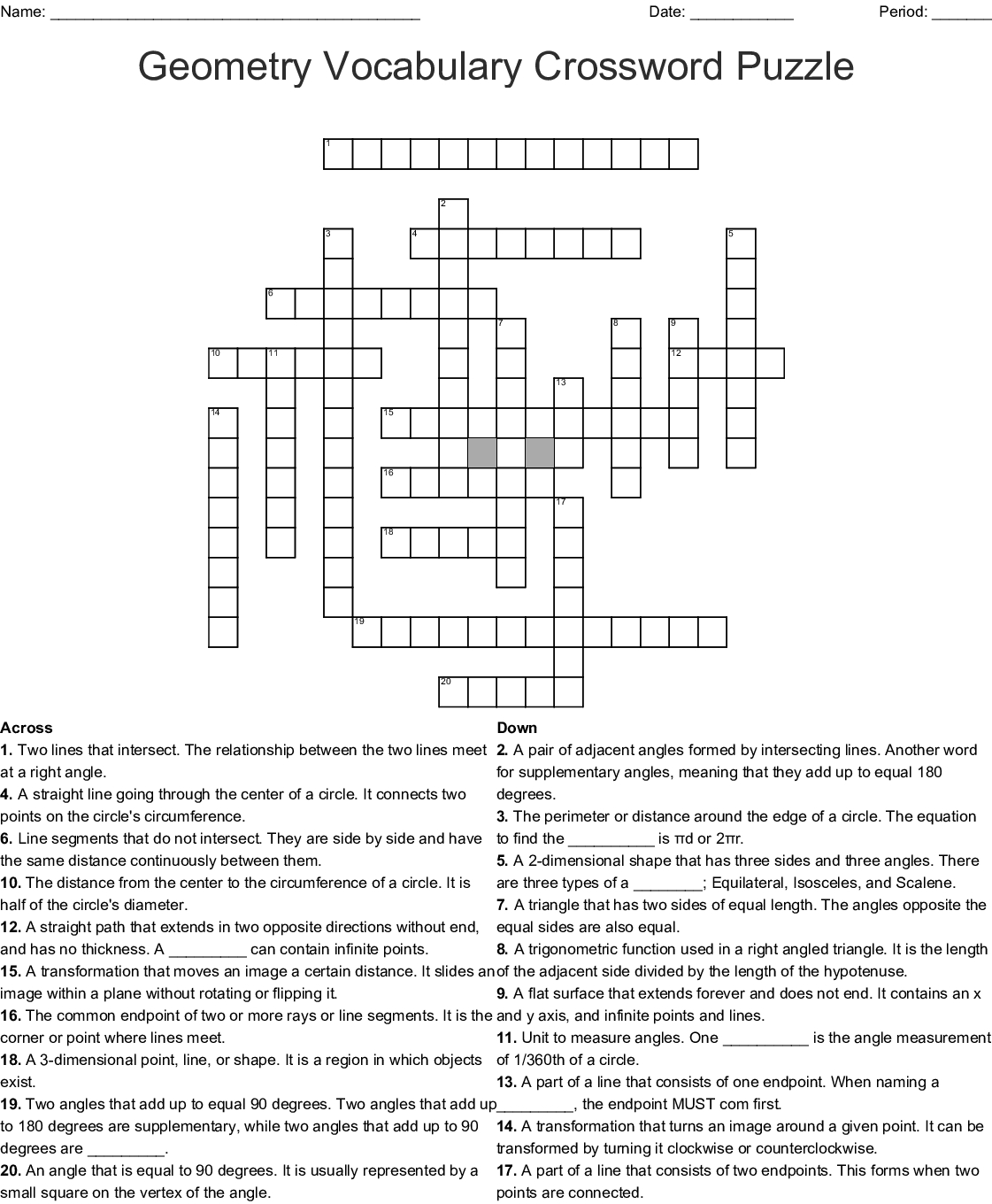 Geometry Vocabulary Crossword Puzzle Crossword - Wordmint - Geometry Vocabulary Crossword Puzzle Printable