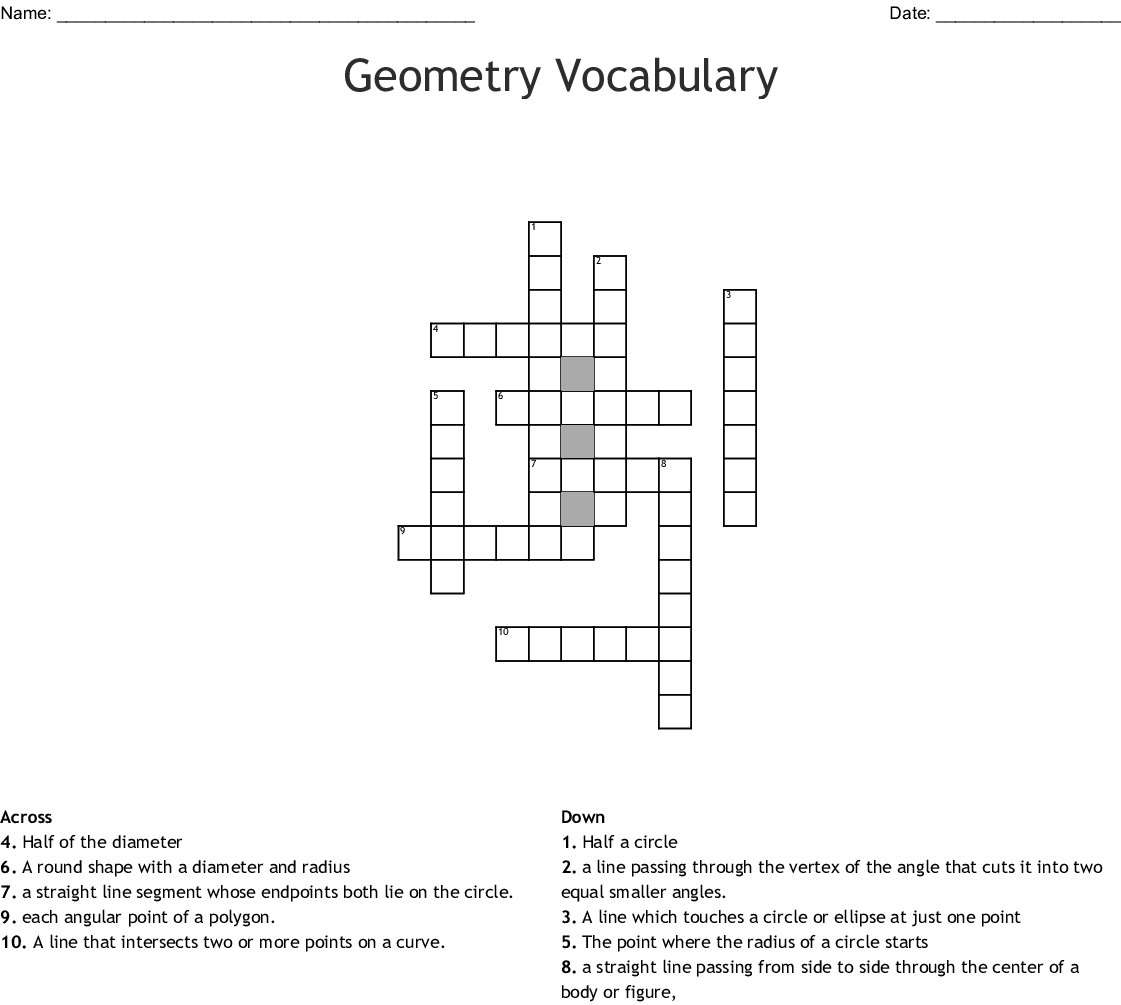 Geometry Vocabulary Crossword - Wordmint - Geometry Vocabulary Crossword Puzzle Printable