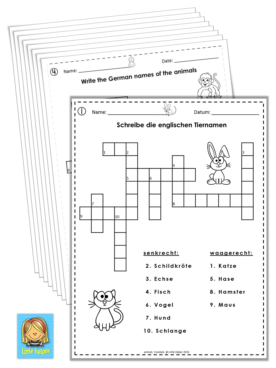 German/english Crossword Puzzles Tiere/animals | German Words - Zoo Crossword Puzzle Printable