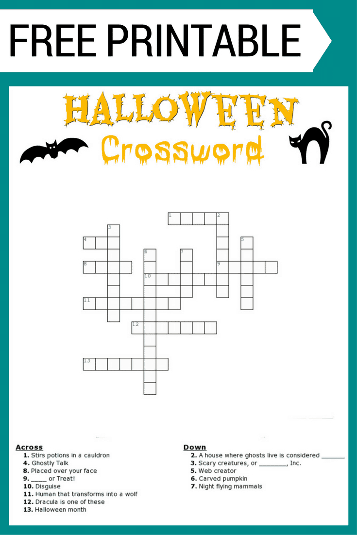 Halloween Crossword Puzzle Free Printable - Printable Halloween Crossword Puzzles Word Searches