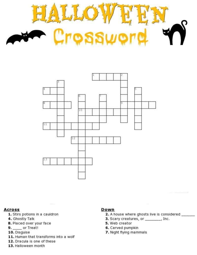 Halloween Crossword Puzzle Free Printable - Printable Halloween Crossword