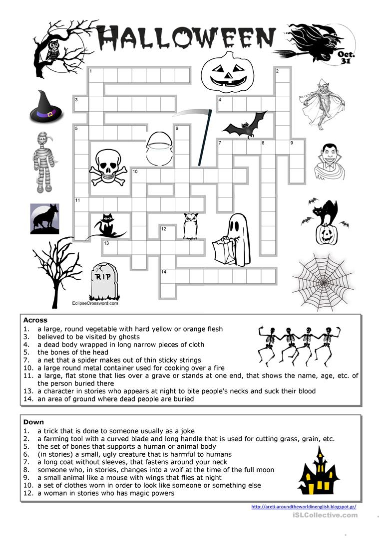 Halloween Crossword Worksheet - Free Esl Printable Worksheets Made - Printable Halloween Crossword