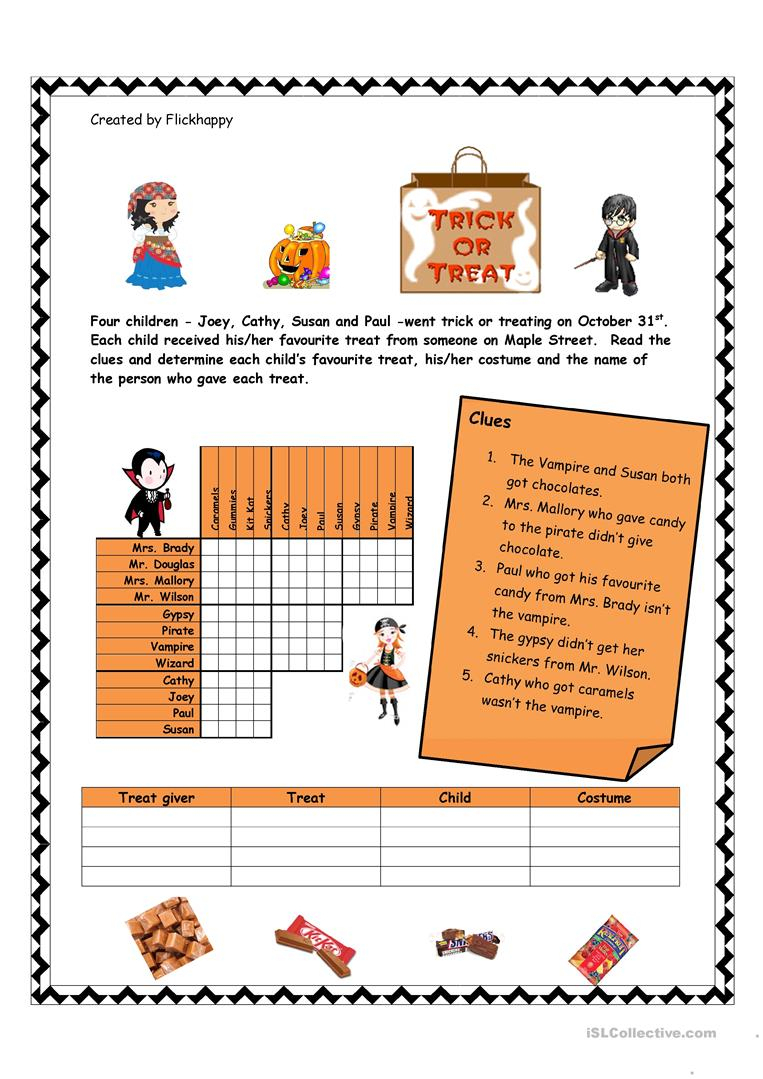 Halloween Logic Puzzle Worksheet - Free Esl Printable Worksheets - Reading Printable Puzzle