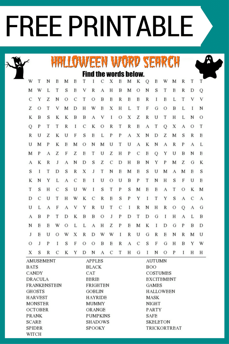 Halloween Word Search Printable Worksheet - Printable Halloween Puzzles For Middle School
