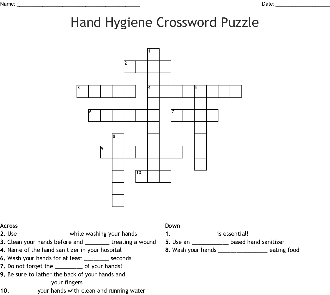 Printable Hand Hygiene Crossword Puzzle Printable Word Searches