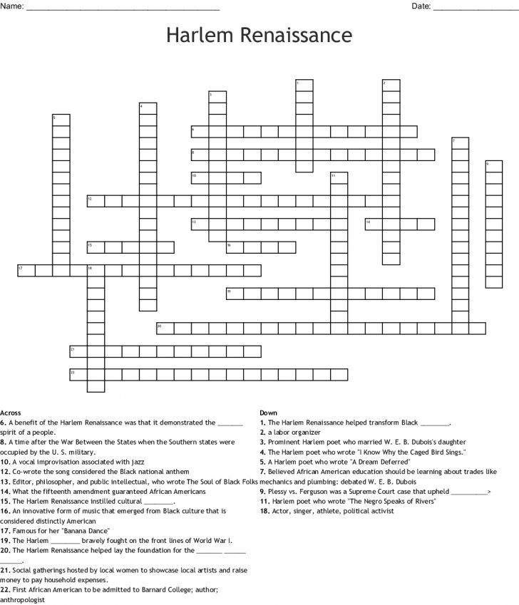 Harlem Renaissance Crossword Wordmint Renaissance Crossword Puzzle