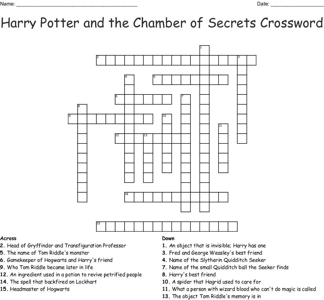 harry potter spells crossword puzzle