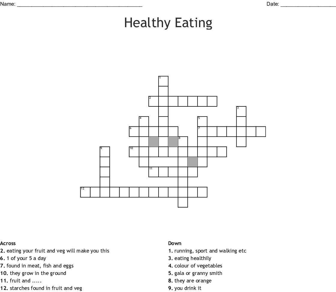 Healthy Eating Crossword - Wordmint - Printable Health Crossword Puzzles
