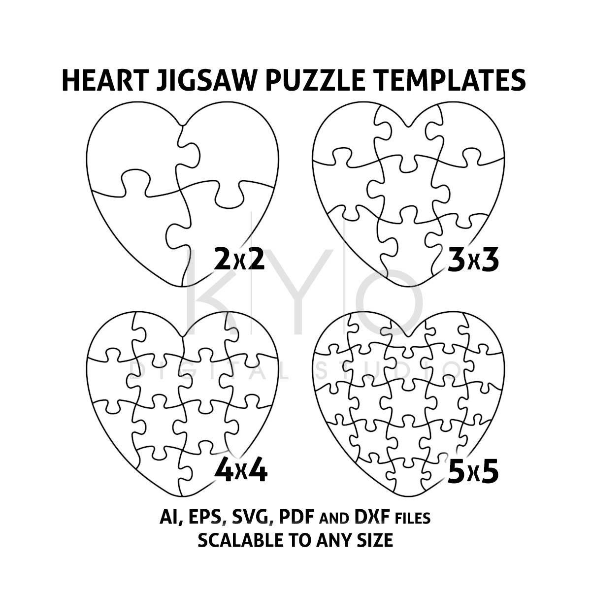 Heart Jigsaw Puzzle Templates Ai Eps Svg Pdf Dxf Files, Heart Shape - Printable Heart Puzzle Template