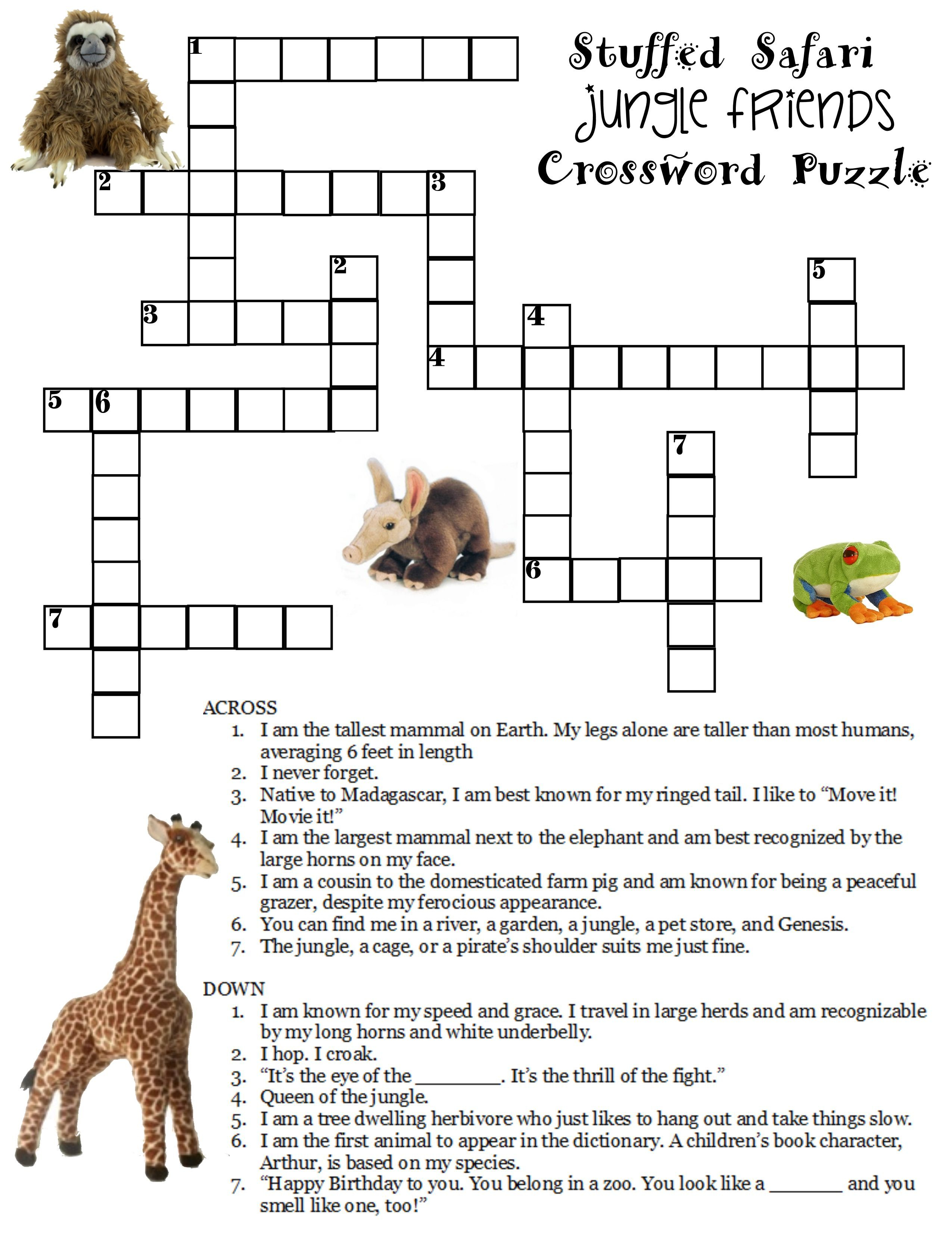Here Is A Free Jungle Crossword Puzzle. Compliments Of Stuffedsafari - Wildlife Crossword Puzzle Printable