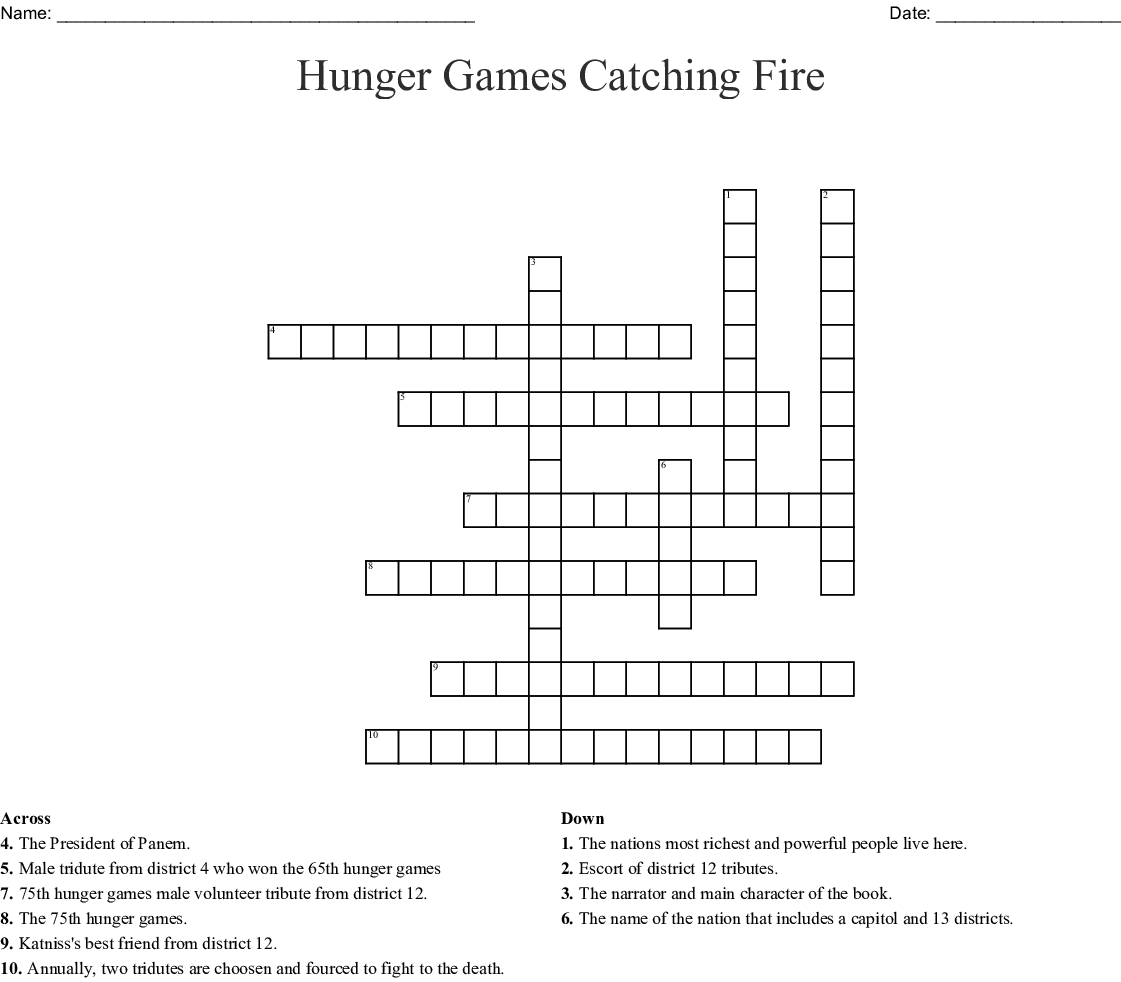 Hunger Games Catching Fire Crossword - Wordmint - Hunger Games Crossword Puzzle Printable