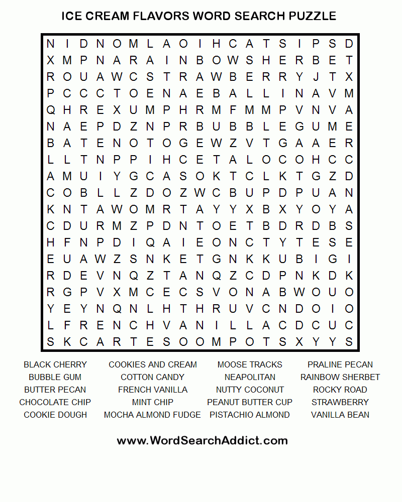 Ice Cream Flavors Word Search Puzzle | Happy Creative Ice Cream - Printable Word Puzzle Games
