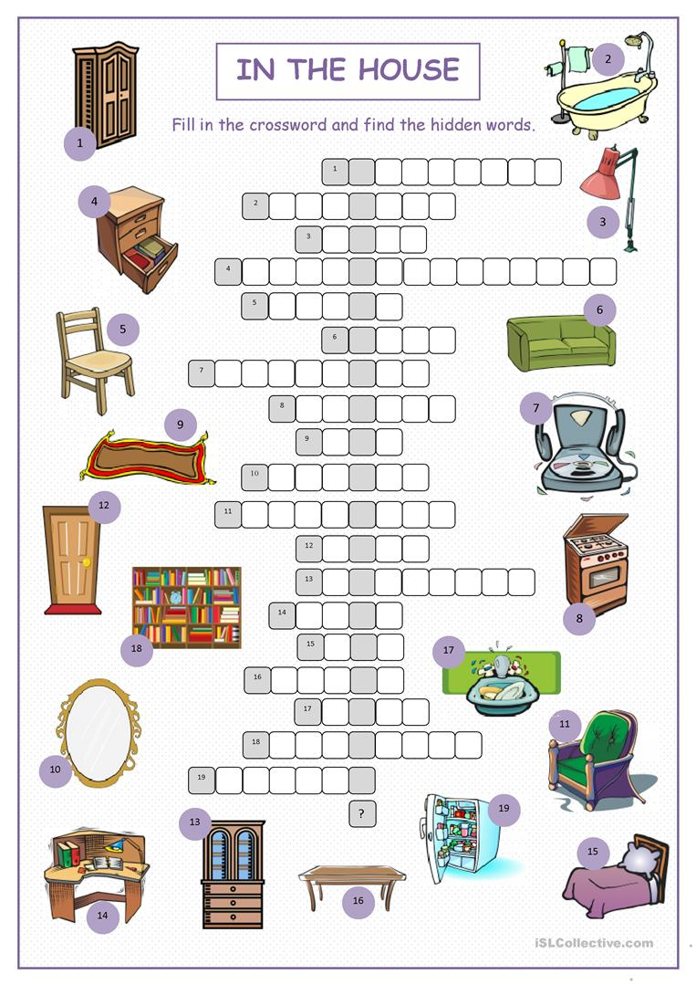 In The House Crossword Puzzle Worksheet - Free Esl Printable - Printable House Puzzle