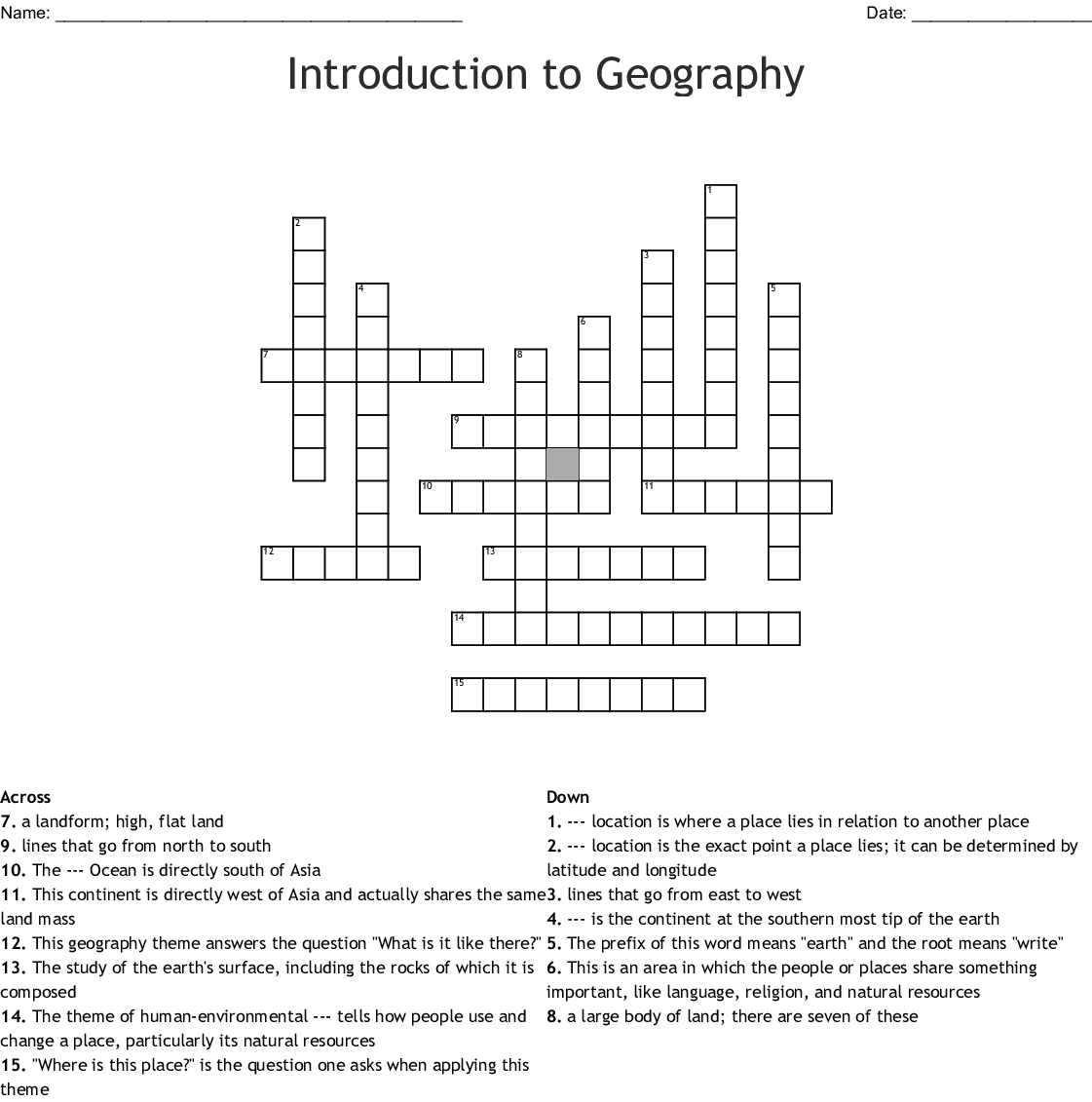 Introduction To Geography Crossword - Wordmint - Printable Geography Crossword