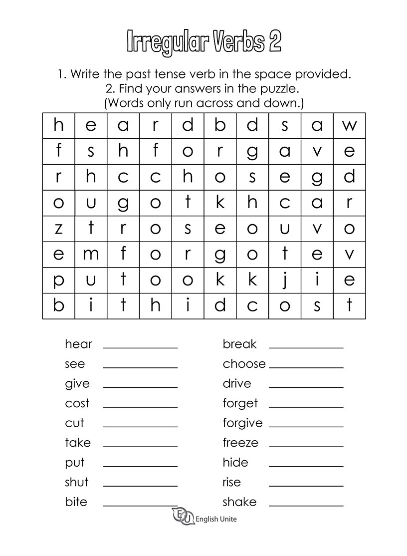 Irregular Verbs Word Search Puzzle 2 - English Unite - Printable Word Search Puzzles Verbs