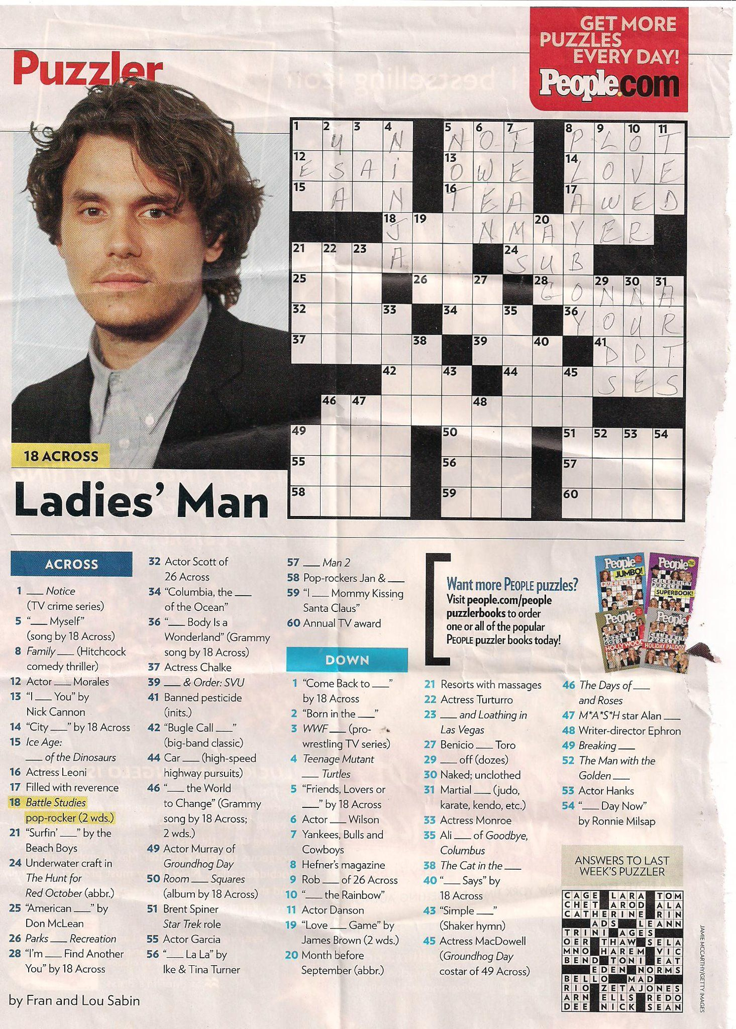 John Mayer - People Magazine Crossword I Love Doin People Magazine - Printable People Magazine Crossword Puzzles