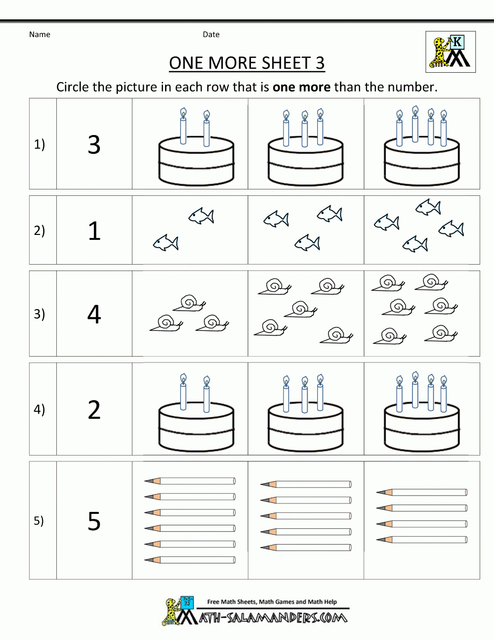Kindergarten Math Worksheets Printable - One More - Printable Math Puzzles For Kindergarten
