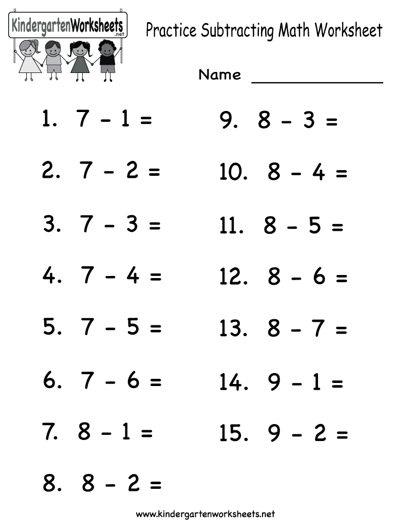 Kindergarten Practice Subtracting Math Worksheet Printable | Home - Printable Math Puzzles For Kindergarten