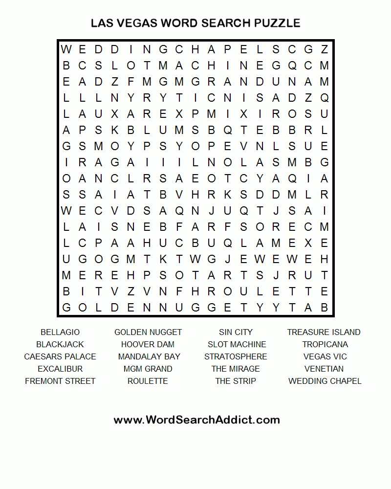 Las Vegas Printable Word Search Puzzle - Printable Puzzle Word Search