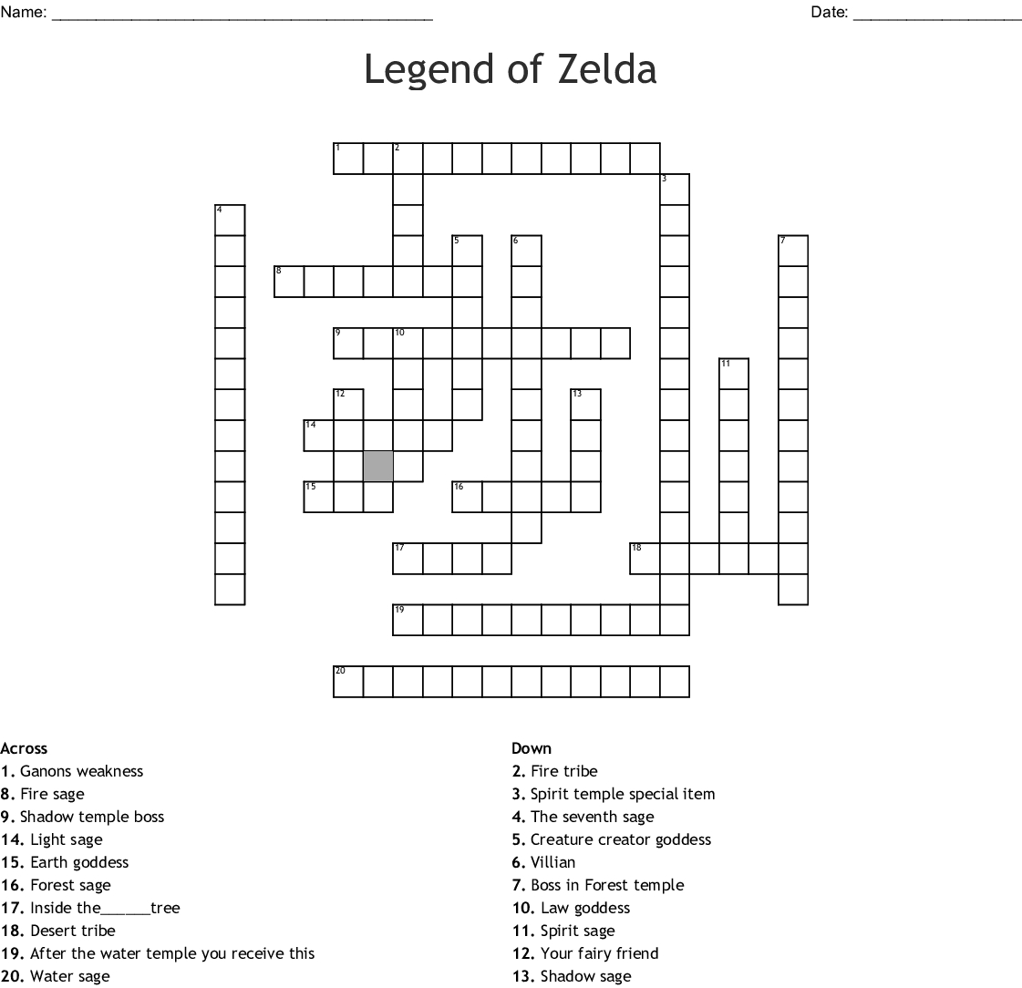Legend Of Zelda Crossword - Wordmint - Zelda Crossword Puzzle Printable