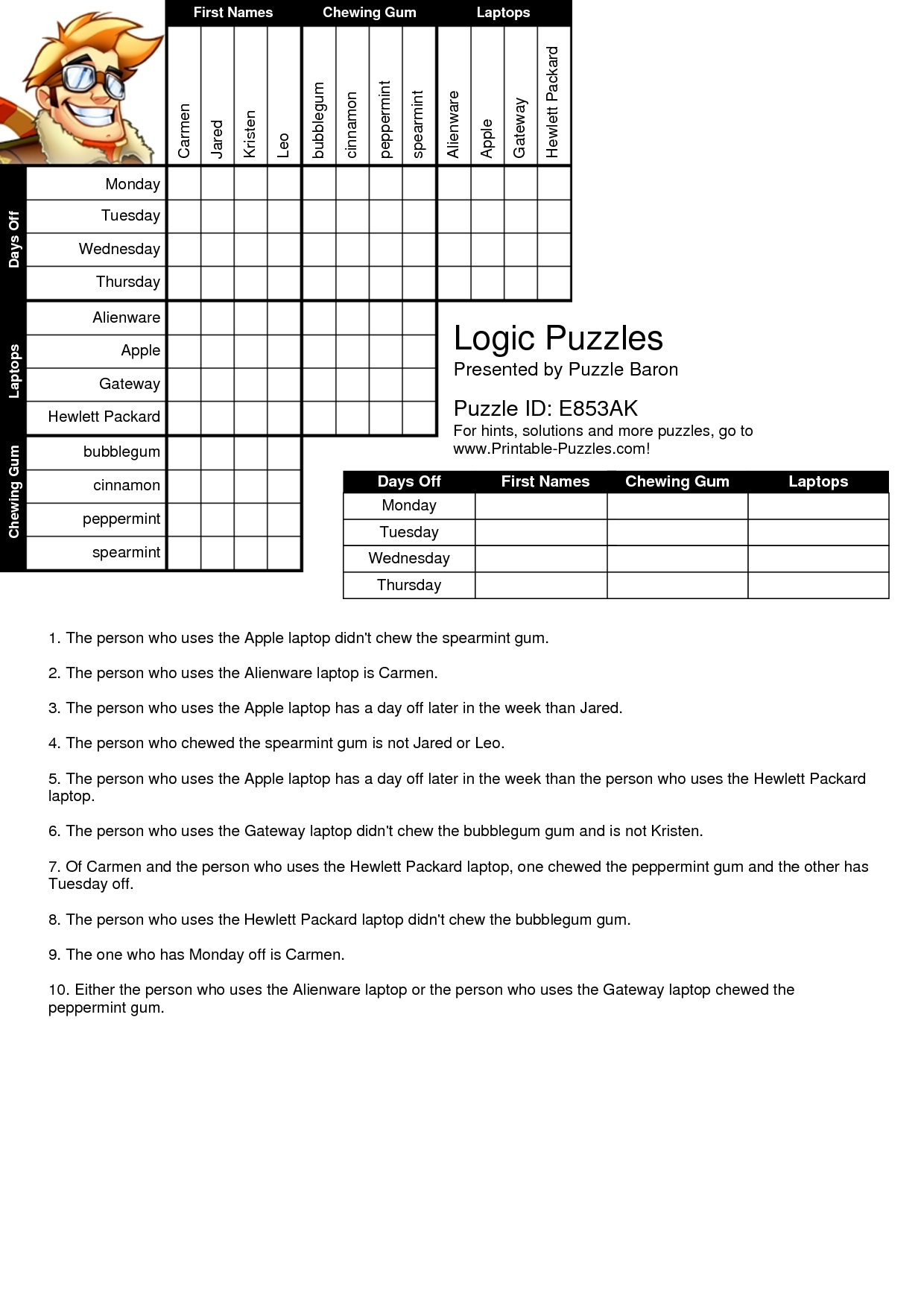 Logic Grid Puzzles Printable (78+ Images In Collection) Page 2 - Printable Logic Puzzle Grid Blank