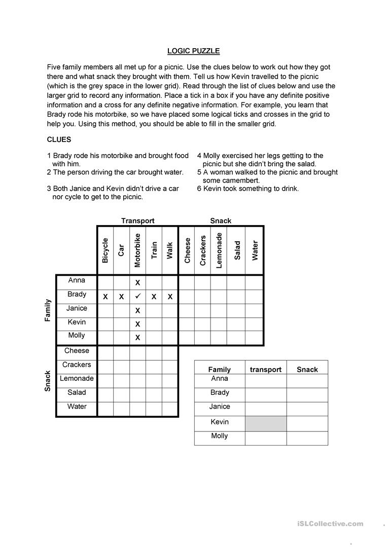Logic Puzzle Worksheet - Free Esl Printable Worksheets Madeteachers - Printable Puzzles Logic