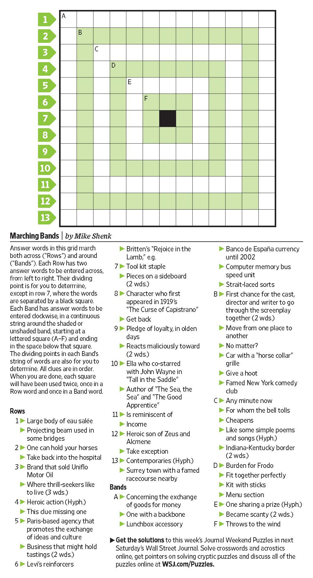 Marching Bands (Saturday Puzzle, Jan. 7) - Wsj Puzzles - Wsj - Printable Crossword Puzzles Wsj