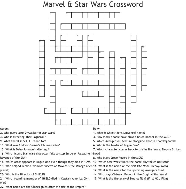 Marvel Star Wars Crossword Wordmint Star Wars Crossword Puzzle