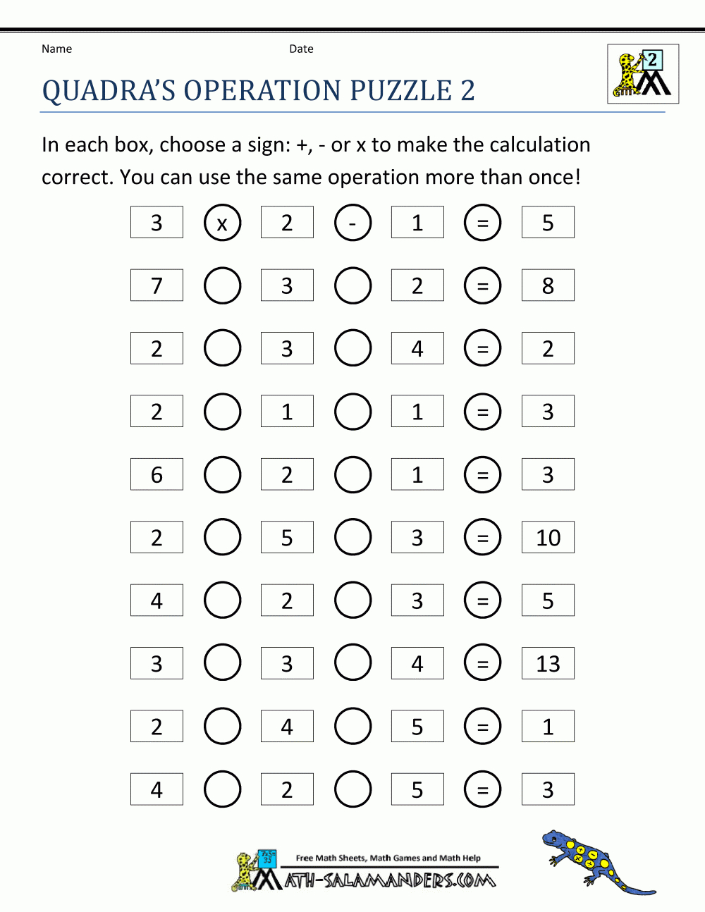 Math Puzzle Quadras Operation Puzzle 2 | Maths | Maths Puzzles, 3Rd - Printable Puzzles For Grade 2