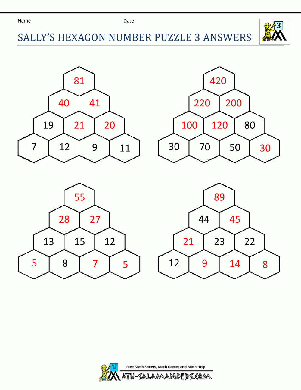 Math Puzzle Worksheets 3Rd Grade - Printable Hexagon Puzzle