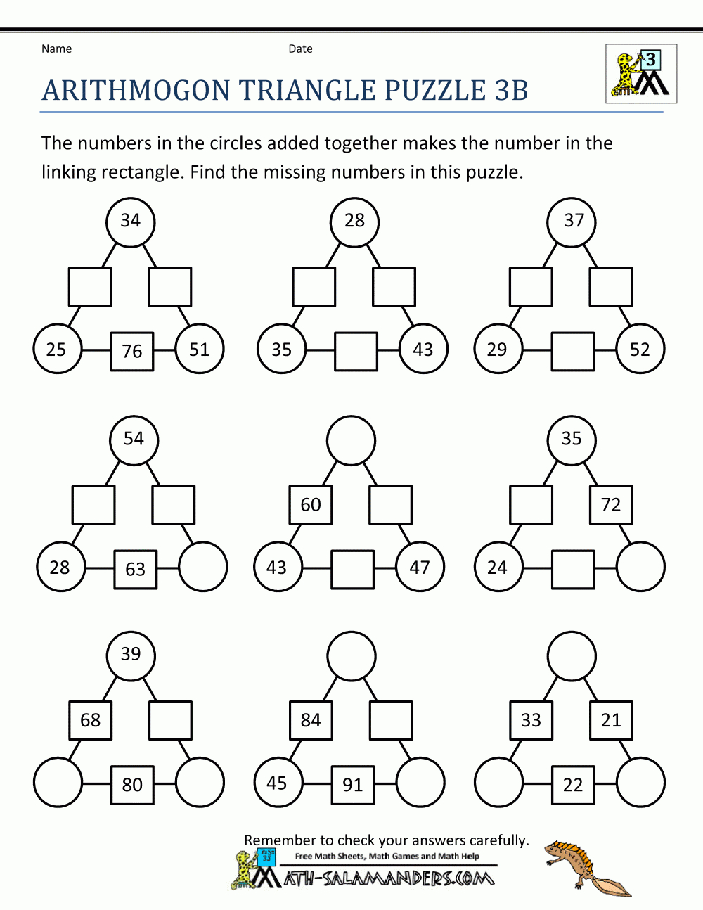 Math Puzzle Worksheets 3Rd Grade - Printable Math Puzzle