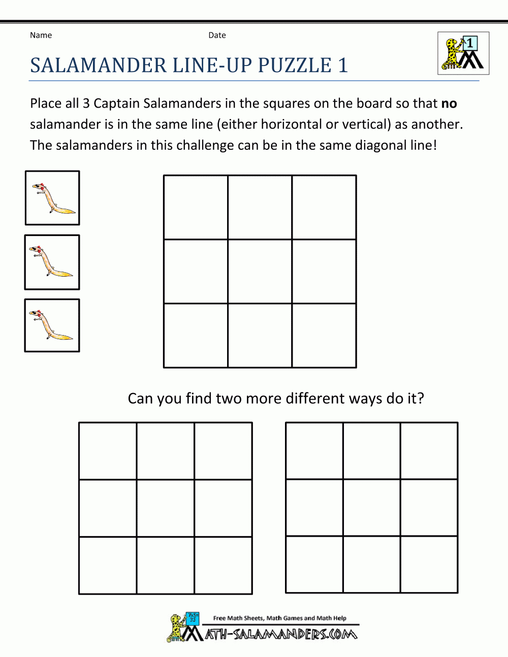 Math Puzzle Worksheets Salamander Line Up Puzzle 1 | Math Games And - X Puzzle Worksheet