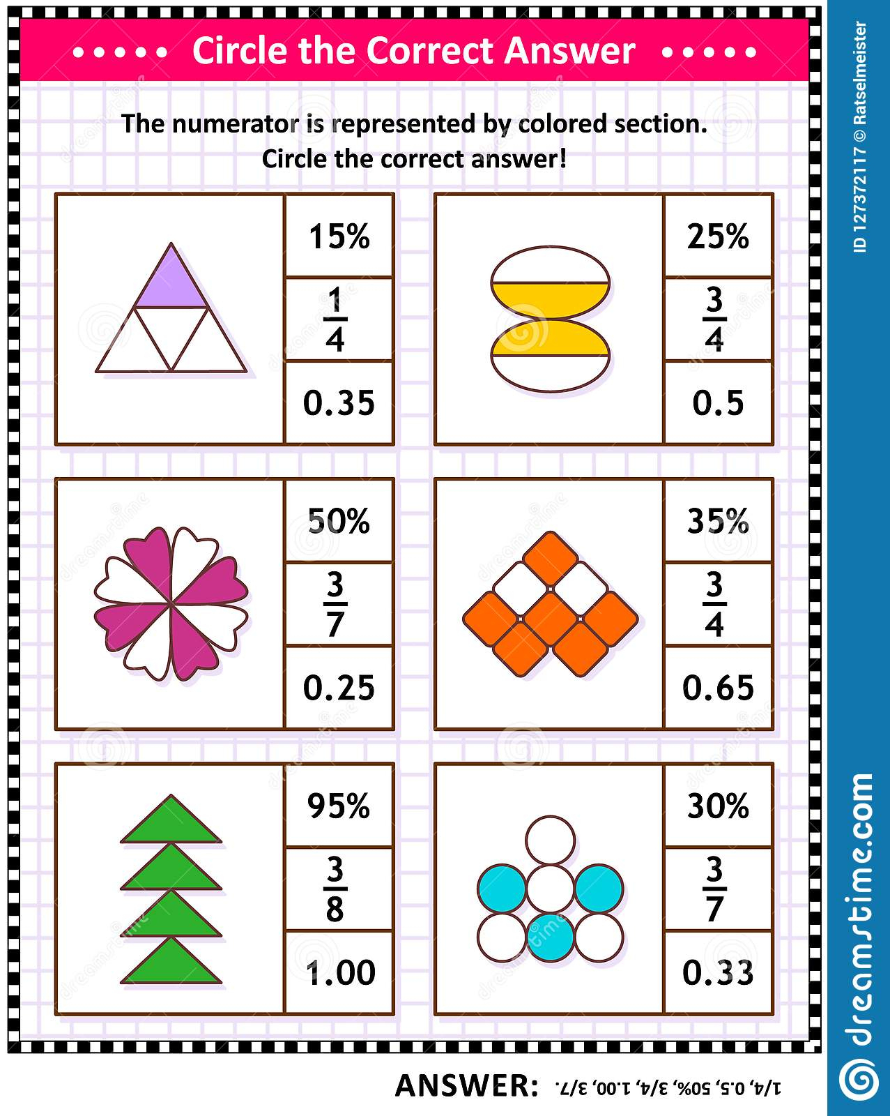 Math Skills Training Puzzle Or Worksheet With Visual Fractions Stock - Worksheet Visual Puzzle