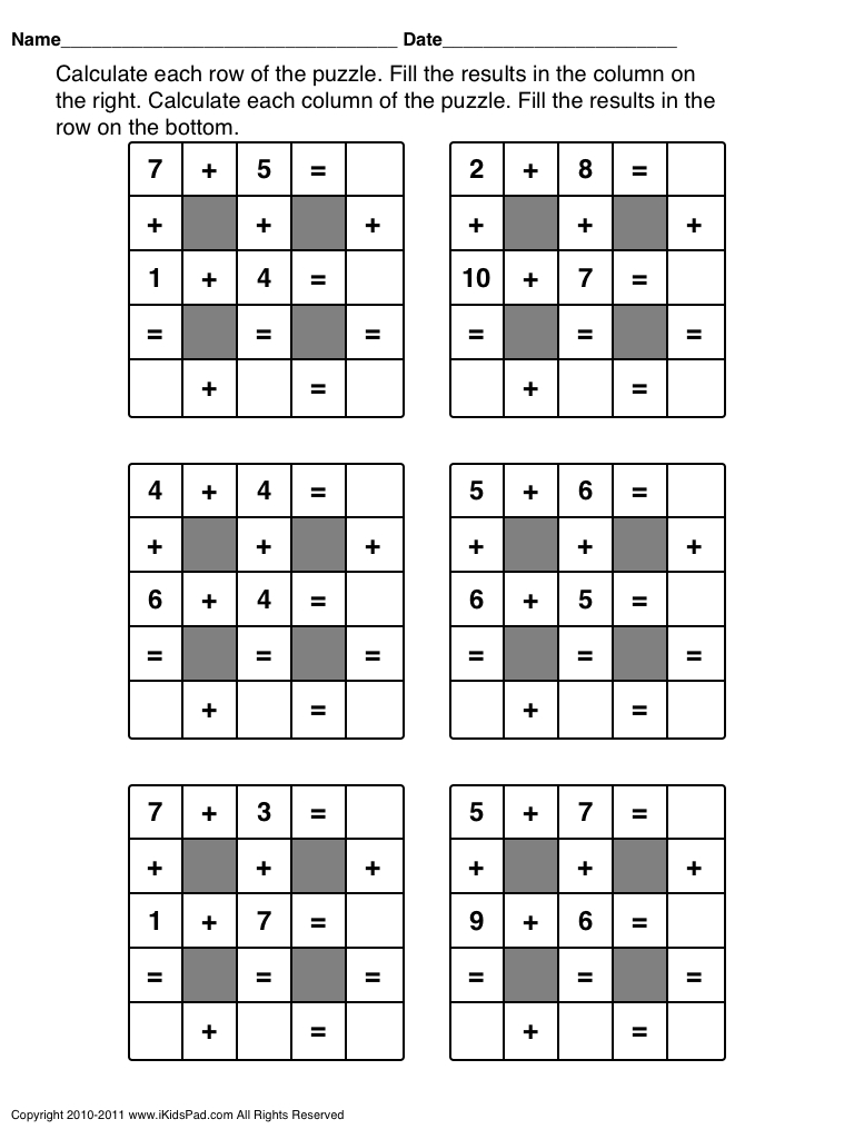 Math Worksheets For 1St Grade - Google Search | Math | Maths Puzzles - Crossword Puzzle 1St Grade Printable