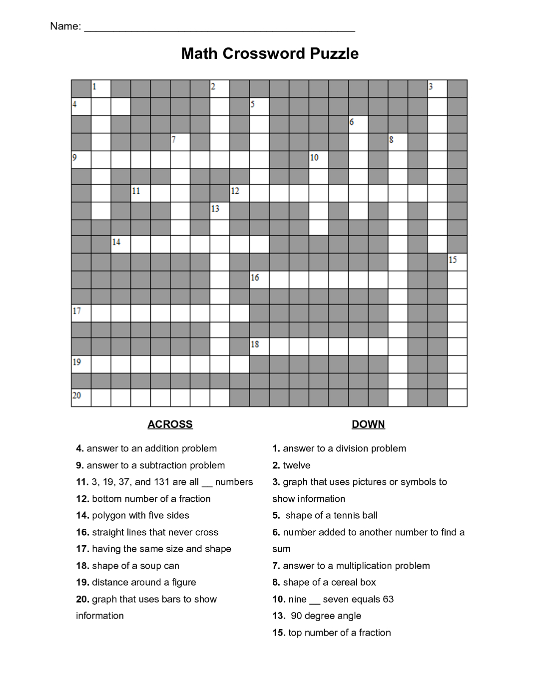 Maths Puzzles For Kids Crossword | Activities | Maths Puzzles, Kids - Free Printable Crossword Puzzle #7