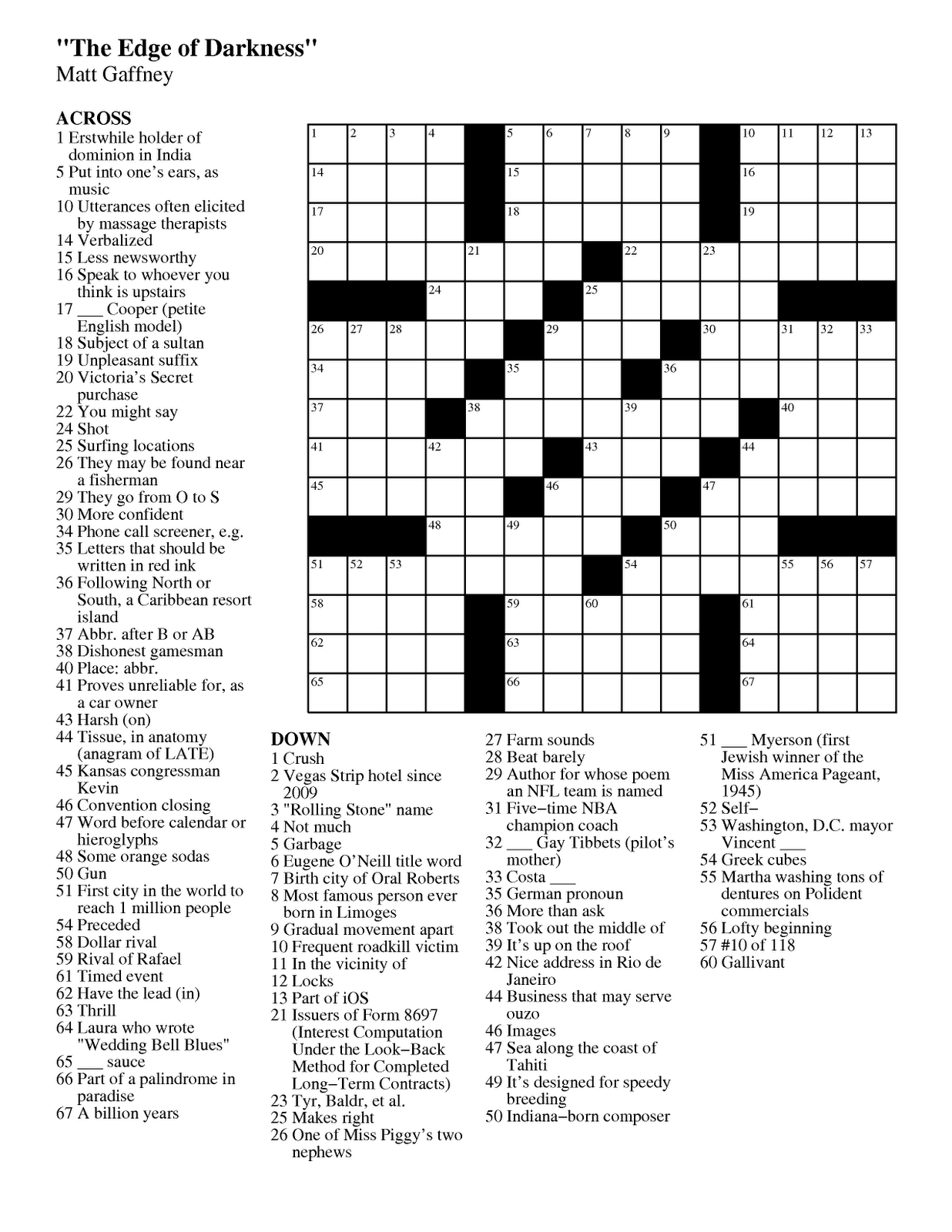Matt Gaffney&amp;#039;s Weekly Crossword Contest: 2011 - Free Printable Crossword Puzzle #3