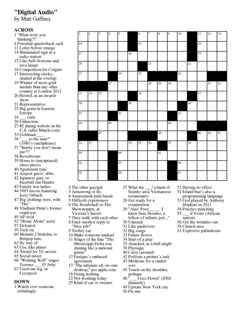 Matt Gaffney #39 s Weekly Crossword Contest: 2012 Dell Printable