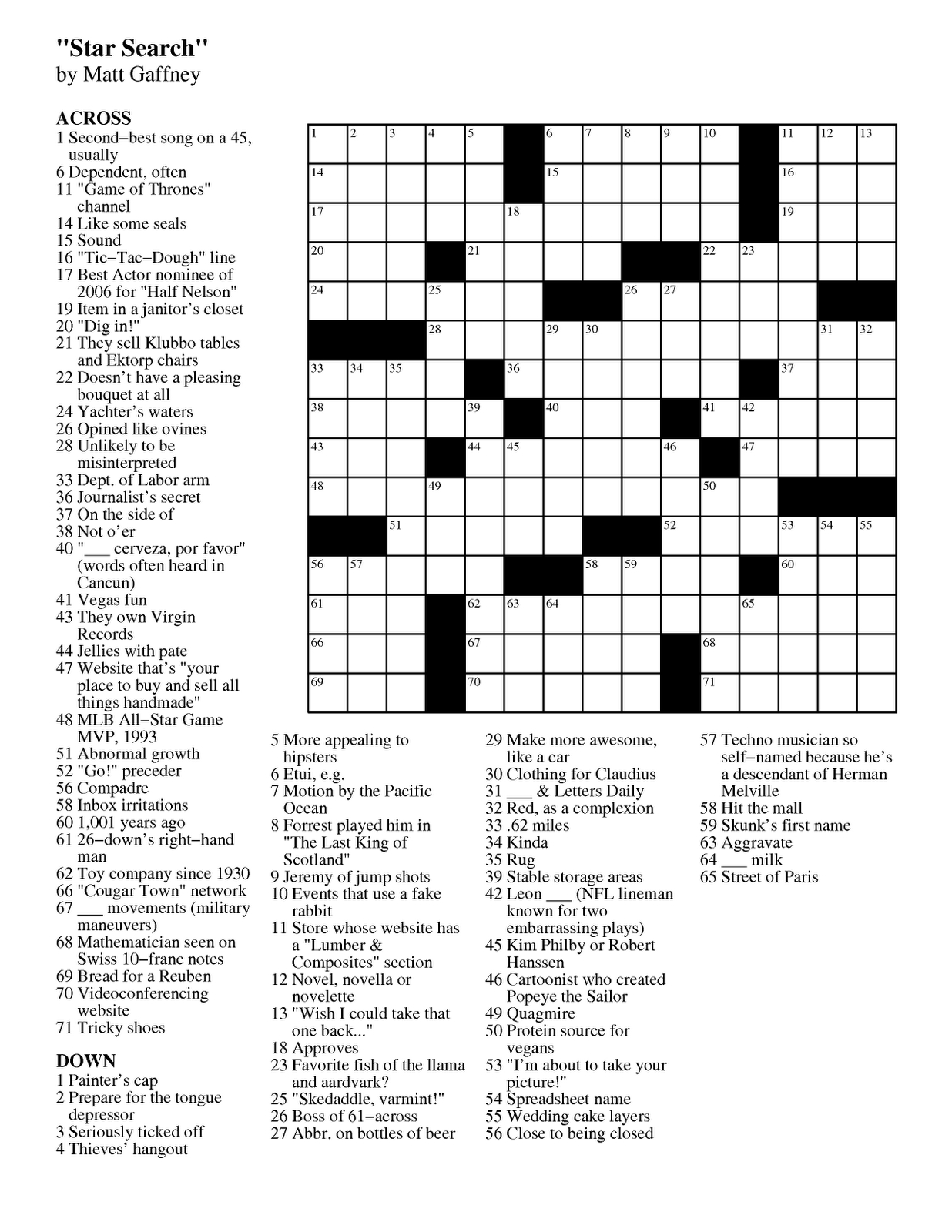 Matt Gaffney&amp;#039;s Weekly Crossword Contest: March 2012 - Frank A Longo Printable Crossword Puzzles