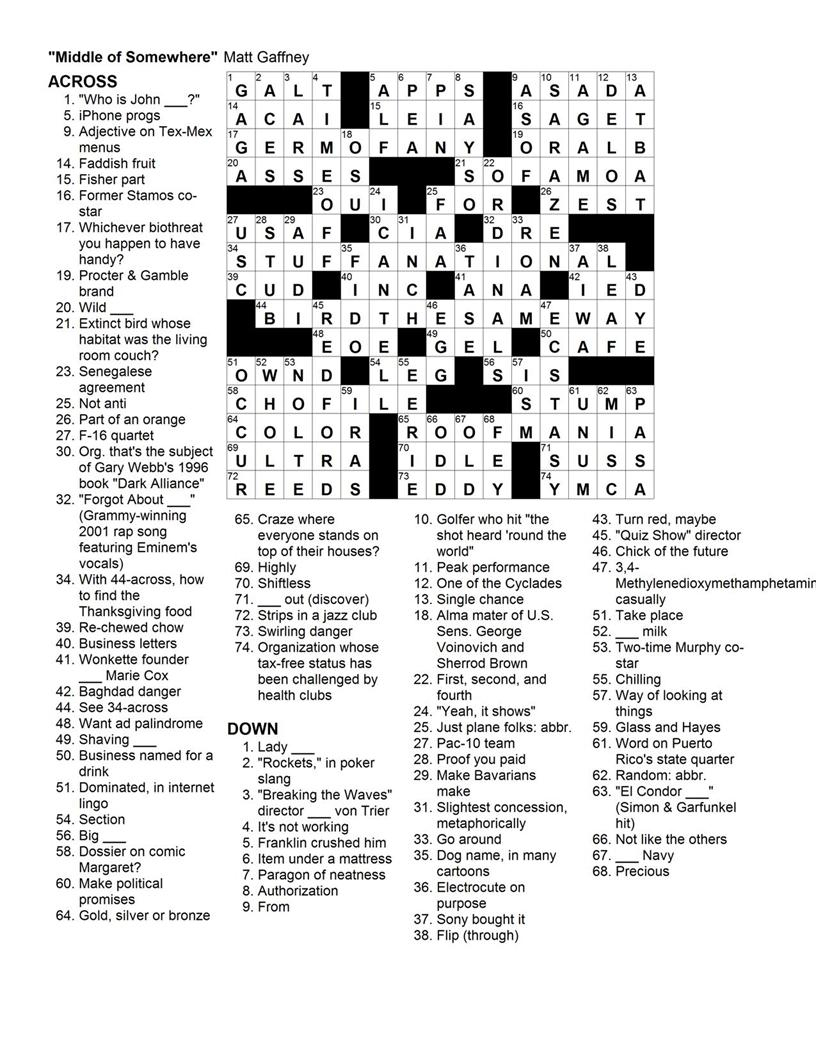 Matt Gaffney&amp;#039;s Weekly Crossword Contest: November 2009 - Printable Commuter Crossword Puzzle