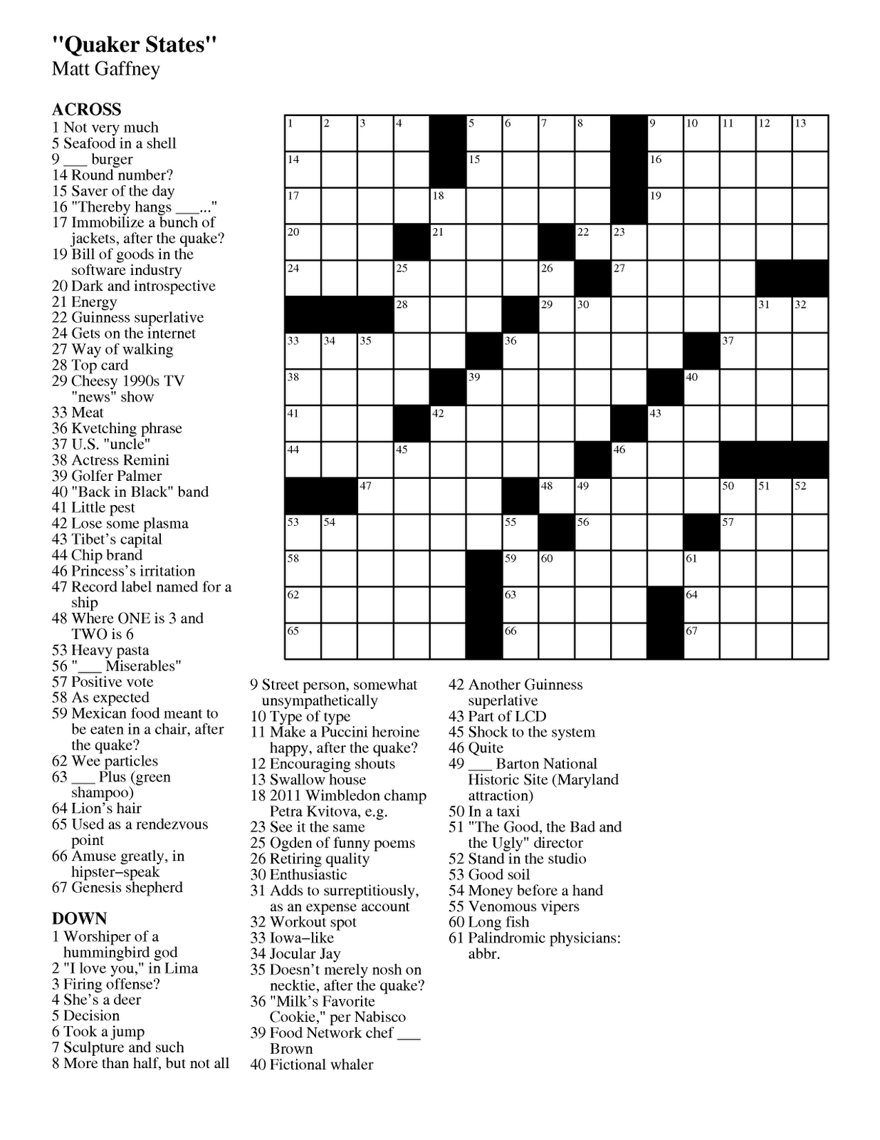 Matt Gaffney&amp;#039;s Weekly Crossword Contest: September 2011 - Beatles Crossword Puzzles Printable