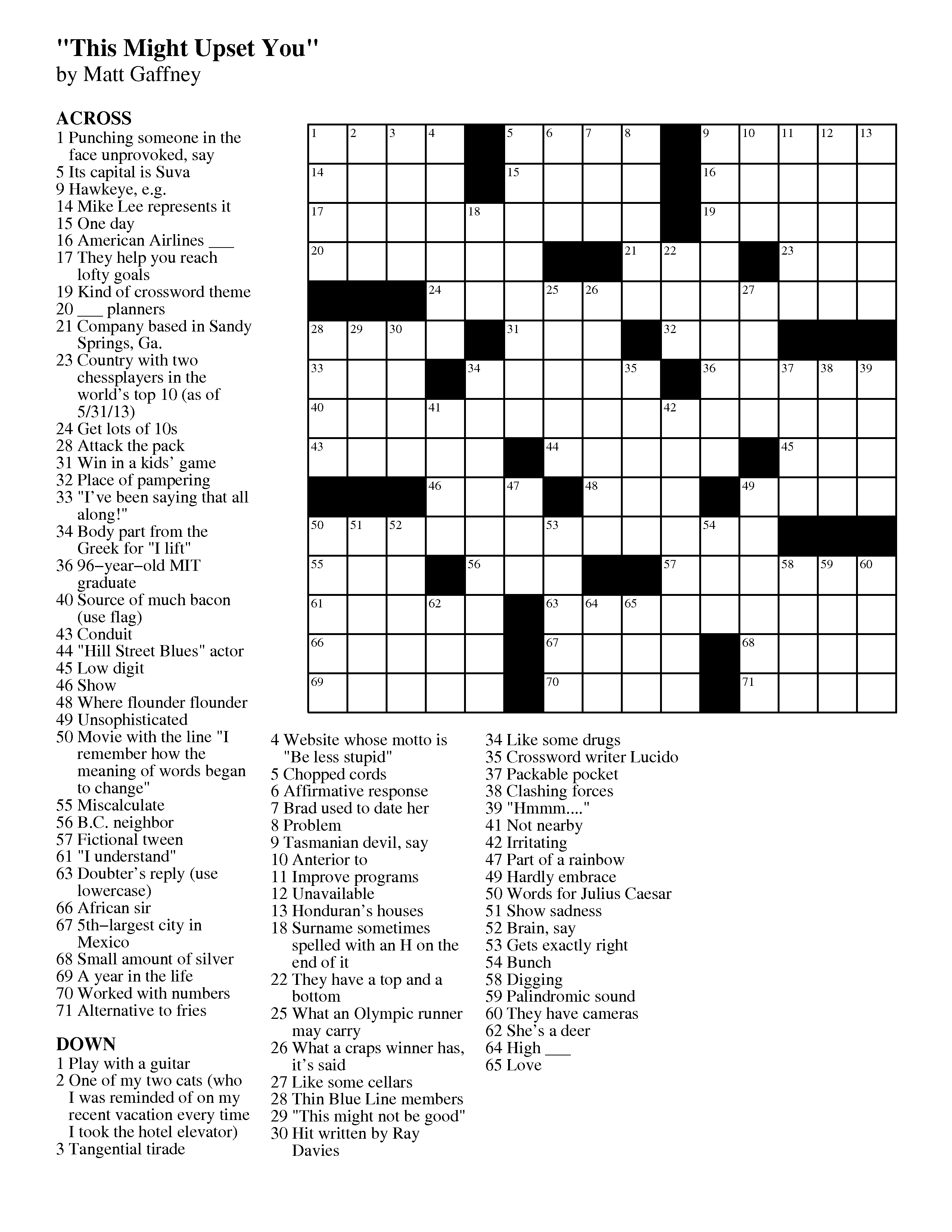 May | 2013 | Matt Gaffney&amp;#039;s Weekly Crossword Contest - Printable Crossword Puzzles July 2017