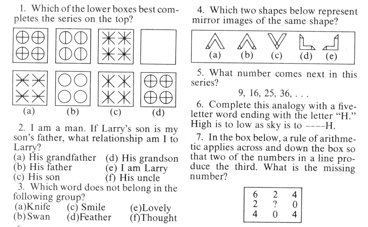 Mensa Test #4 - Printable Mensa Puzzles