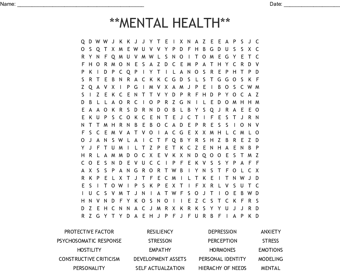 Printable Crossword Puzzles For Mental Health | Printable Crossword Puzzles
