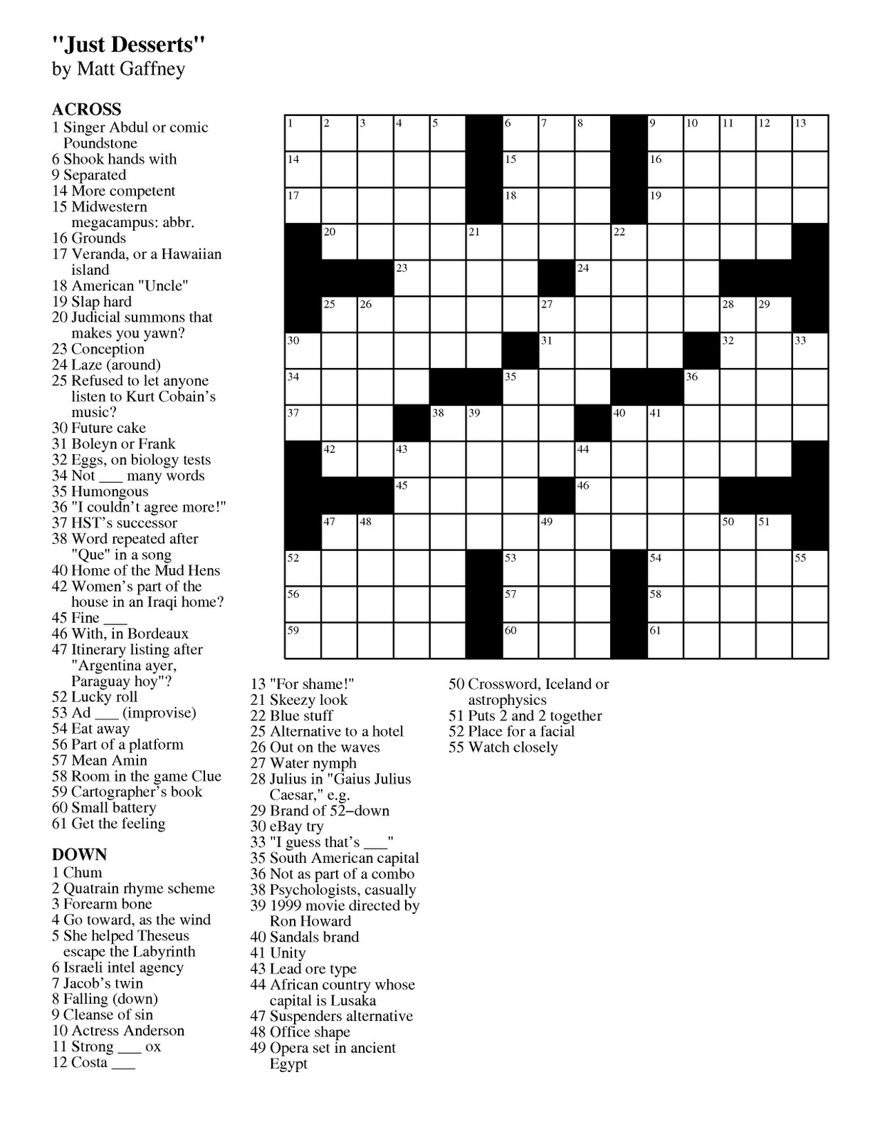 Mgwcc #188 — Friday, January 6Th, 2012 — “Just Desserts” | Matt - Free Daily Printable Crossword Puzzles January 2012
