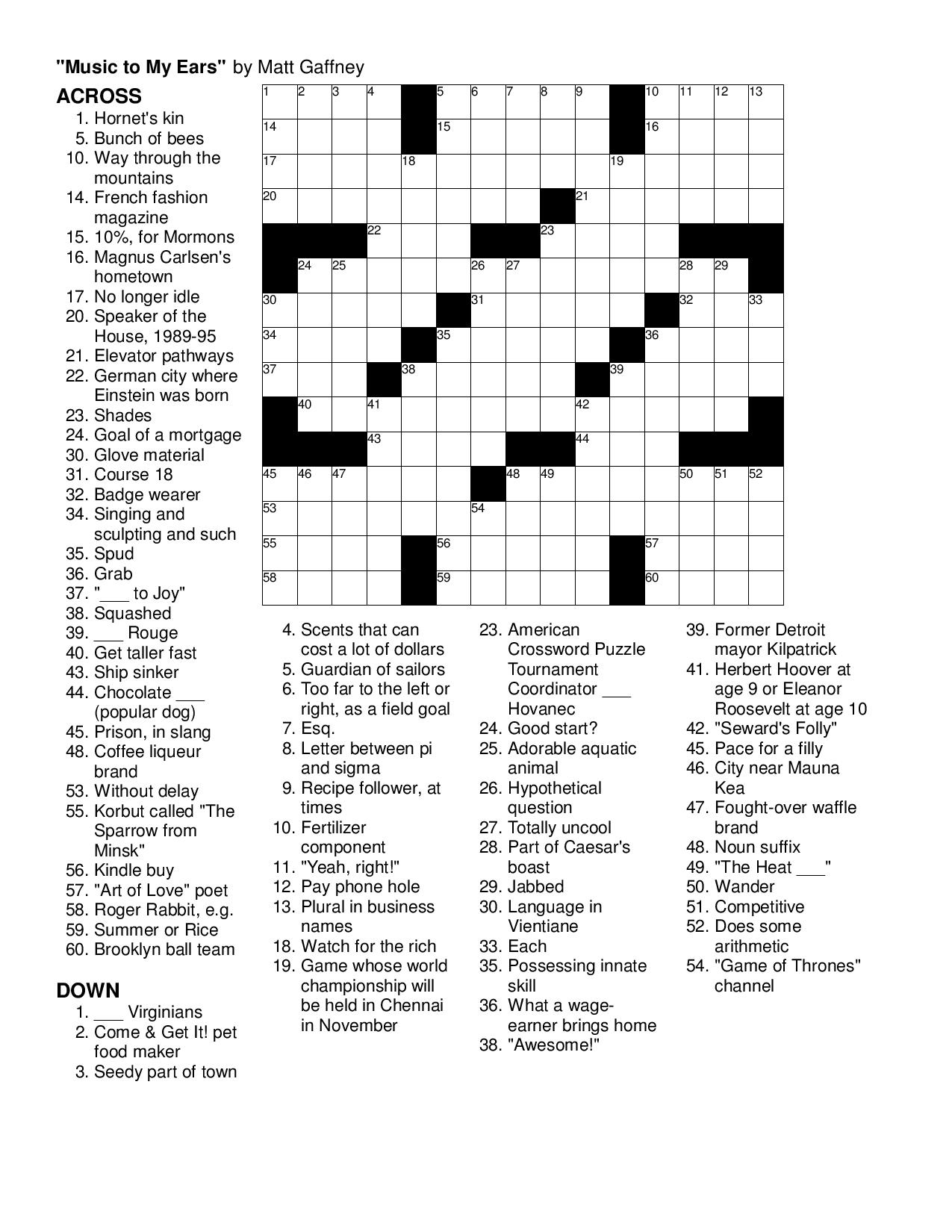 Mgwcc #279 — Friday, October 4Th, 2013 — “Music To My Ears” | Matt - Printable Music Crossword Puzzles