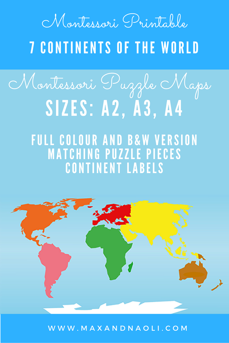 Montessori Puzzle Maps - 7 Continents Of The World | Montessori - 7 Continents Printable Puzzle